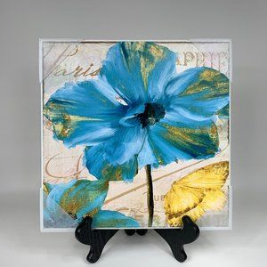 Square Wooden Paris & Floral Wall Decor with Blue